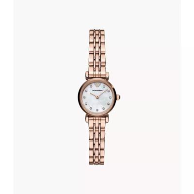 Emporio Armani Rosegoudkleurig stalen dameshorloge met twee wijzers AR11203