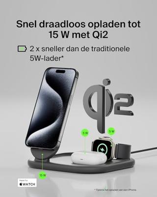 Oplaadstation - BELKIN - Qi2 - 3-in-1 - Zwart