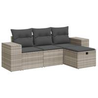 4-delige Loungeset met kussens poly rattan lichtgrijs - thumbnail