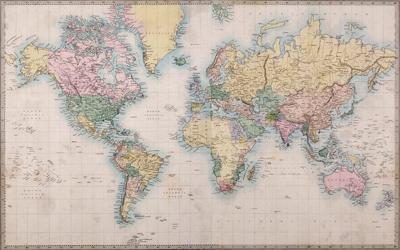 Schilderij - Ouderwetse wereld, Wereldkaart, 2 maten, Premium print