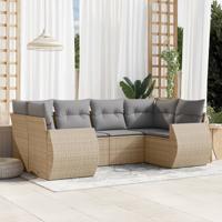 6-delige Loungeset met kussens poly rattan beige - thumbnail