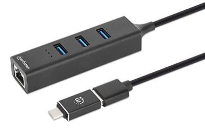 Manhattan USB-C & USB-A Combo Dock/Hub, Ports (4): Ethernet and USB-A, W128808129 (Ports (4): Ethernet and USB-A (x3), 5 Gbps (USB 3.2 Gen1 aka USB 3.0), External Power Supply Not Needed,)