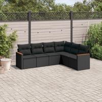 6-delige Loungeset met kussens poly rattan zwart - thumbnail