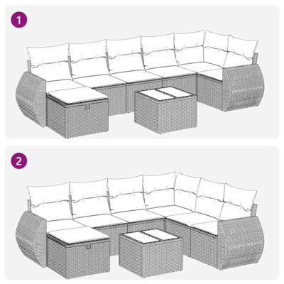 8-delige Loungeset met kussens poly rattan lichtgrijs