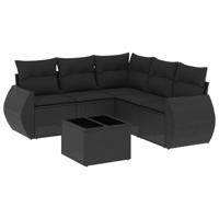 6-delige Loungeset met kussens poly rattan zwart - thumbnail