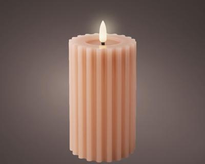 Lumineo Led kaars wax ribbel licht roze h14,8cm