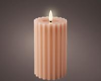 Lumineo Led kaars wax ribbel licht roze h14,8cm - thumbnail