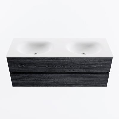 MONDIAZ VICA 130cm badmeubel onderkast Antracite 2 lades. Wastafel MOON dubbel 2 kraangaten, kleur Talc.