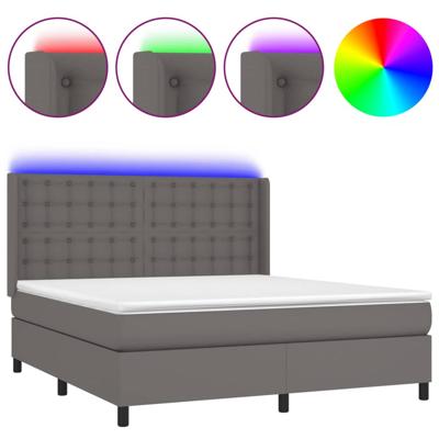 Boxspring met matras en LED kunstleer grijs 180x200 cm
