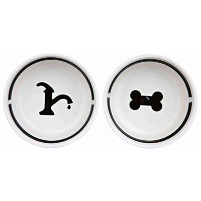 TRIXIE VOERBAK / DRINKBAK SET EAT ON YOUR FEET WIT / ZWART 2X2,6 LTR 25 CM