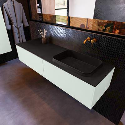 Badkamermeubelset Mondiaz Erin 150 cm met 2 Lades met RIDGE Wastafel Rechts Urban Zonder Kraangaten Greeploos Mat Greey