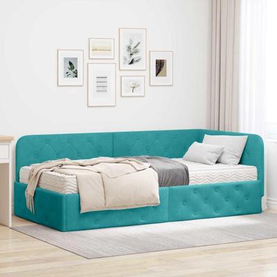 Hoekbedframe met matras Turquoise 90 x 190 cm Fluweel