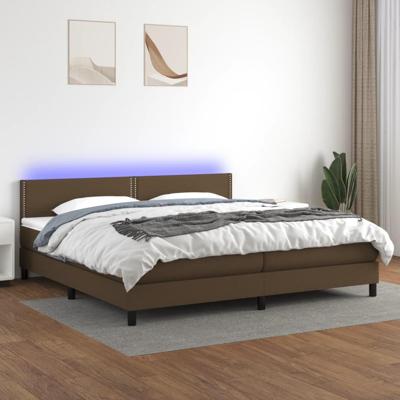 Boxspring met matras en LED stof donkerbruin 200x200 cm
