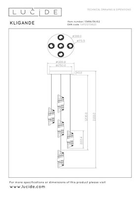Lucide KLIGANDE - Hanglamp - Ø 30 cm - LED Dimb. - 5x8W 2700K - Mat Goud / Messing