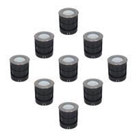 Set van 9 Donnie LED Grondspots buiten - Ingebouwde LED - 4000K neutraal wit - 6 Watt 500 lumen - Rond - Tuinspot - RVS - IP67 waterdicht - thumbnail