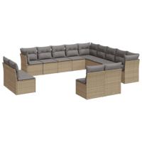 12-delige Loungeset met kussens poly rattan beige - thumbnail