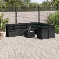 10-delige Loungeset met kussens poly rattan zwart - thumbnail