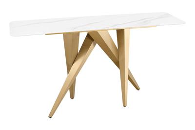 Design console tafel ART LIVING 140cm wit marmer keramiek champagne goud geborsteld - 46203