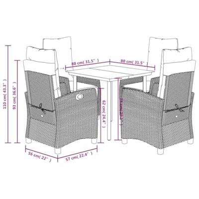 5-delige Tuinset met kussens poly rattan lichtgrijs