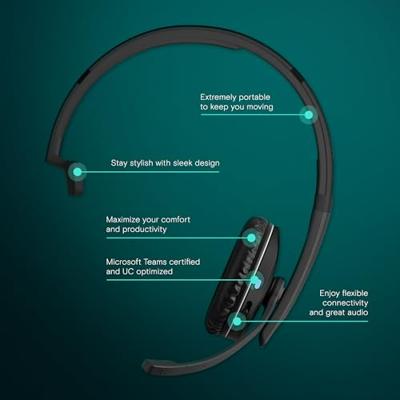 EPOS 1000896 Over Ear headset Bluetooth Mono Zwart Noise Cancelling Volumeregeling, Microfoon uitschakelbaar (mute) Telefoon