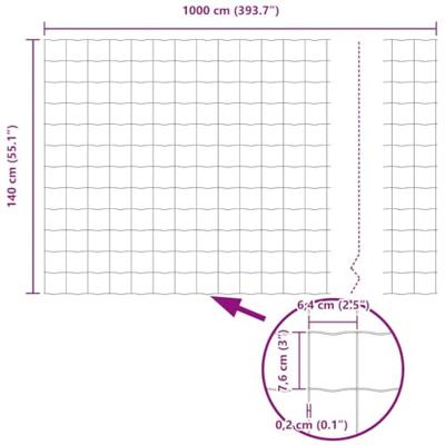 VidaXL Euro hek grijs 1,4 x 10 m pvc-gecoat ijzer