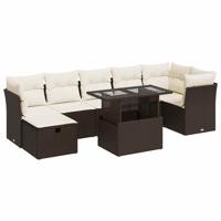 8-delige Loungeset met kussens poly rattan bruin - thumbnail
