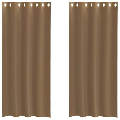 Gordijnen voile met doorvoertules 2 st lichtbruin
