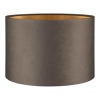 Fluweel - Velvet Lampenkap - Cilinder - Grey + goud - Luxe stijl - ø30 x 20 cm - E27 fitting - voor tafellampen en Pendellamp - voor woonkamer en eetkamer - thumbnail