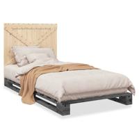 Bedframe met hoofdbord massief grenenhout grijs 100x200 cm - thumbnail