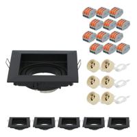 Set van 6 Altos LED Inbouwspots - Kantelbaar armatuur - 10x10 cm - Vierkant - GU10 Fitting incl. lamphouder - IP20 voor binnen - Zwart - thumbnail