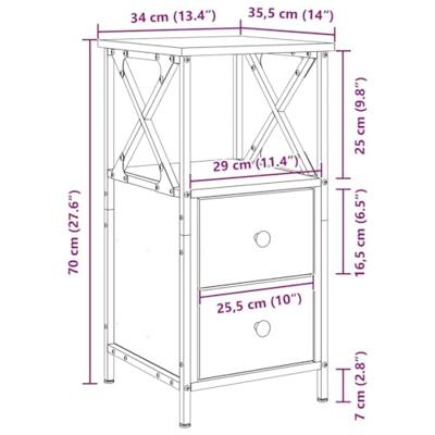 Nachtkastje 2 pcs Zwart Eiken 34 x 35,5 x 70 cm Bewerkt hout