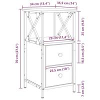 Nachtkastje met lade 2 pcs Zwart eiken 34 x 35.5 x 70 cm - thumbnail