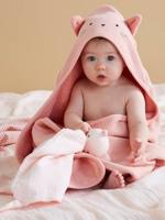 Badcape + handschoen van biologisch katoenen gaas*, Oeko-Tex®. roze - thumbnail