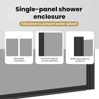 VidaXL Bad douchescreen zwart 68 x 130 cm gehard glas - thumbnail