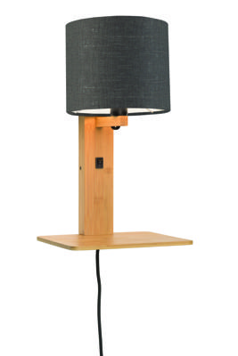 GOOD&MOJO Wandlamp 'Andes' Bamboe en Eco linnen, Met plank, kleur Donkergrijs/Naturel