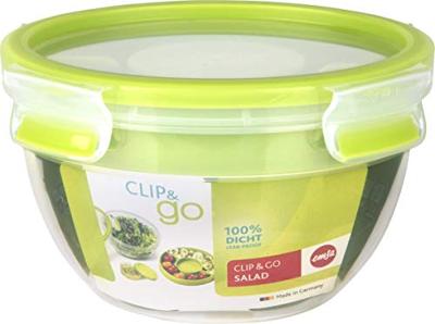 Emsa Clip & Go Snackbox 1 l Kunststof Met deksel, Vaatwasserbestendig Transparant, Groen 518097