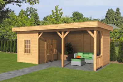 Tuindeco Oslo L Overkapping type 8 690x380 cm Lariks/Douglashout blank- Plat dak- Onbehandeld lariks Douglas hout- Tuindeco