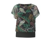 Paprika semi-transparante top met bladprint en volant zwart/groen/wit - thumbnail