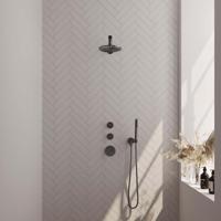 Regendoucheset Inbouw Brauer Gunmetal Carving Thermostatisch 20 cm met Wandarm en Handdouche Staaf Losse Stopkranen Geborsteld Gunmetal Brauer - thumbnail