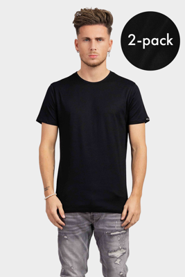 Ondershirts heren 2-pack basic - ronde hals - Slim fit heren T-shirt katoen - S - Zwart - S