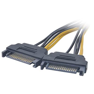 Akasa SATA Power to 6-pin PCIe Adapter Cable | Converts 2 x 15-pin SATA power to 6-pin PCIe | Provides PSU Support for Graphics Card | 15cm | AK-CBPW13-15