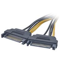 Akasa Stroom Adapter [2x SATA-stroomstekker - 1x PCIe-stekker 6-polig] 0.15 m Zwart, Geel - thumbnail
