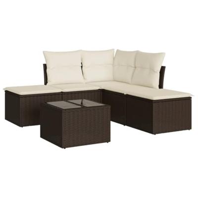 6-delige Loungeset met kussens poly rattan bruin