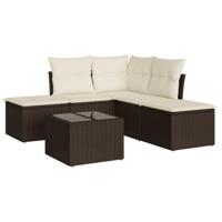 6-delige Loungeset met kussens poly rattan bruin - thumbnail