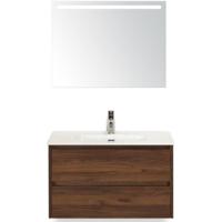 Dante Badmeubelset 80 cm - Walnoot - Keramische Wastafel Wit Cover met Sence Spiegel - thumbnail