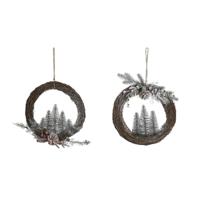 Kerstkroon DKD Home Decor Natuurlijk vlechtwerk ananas Besneeuwd 32 x 7 x 32 cm (2 Stuks) - thumbnail