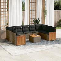 9-delige Loungeset met kussens poly rattan grijs - thumbnail