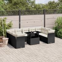 10-delige Loungeset met kussens poly rattan zwart - thumbnail