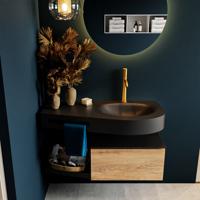 MONDIAZ RIVA 100cm badmeubel onderkast / planchet kleur Washed_Oak met 1 lade. Wastafel DULCET rechts 1 kraangat kleur Urban. - thumbnail