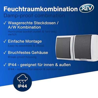 REV 0510231777 Schakel-/stopcontact combinatie Compleet AquaForm Lichtgrijs 1 stuk(s) REV 0510231777 Schakel-/stopcontact combinatie Compleet AquaForm Lichtgrijs 1 stuk(s)